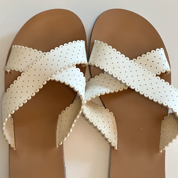 J. Crew White Leather Cross Strap Slide Sandals - Picture 2 of 8